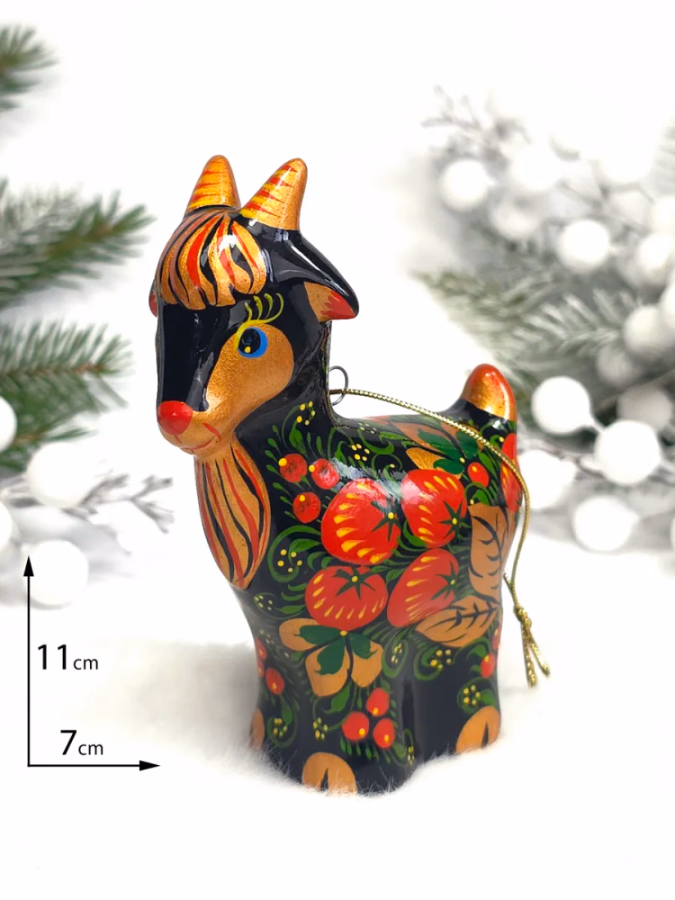 Елочная игрушка Коза. Фарфор, Хохлома