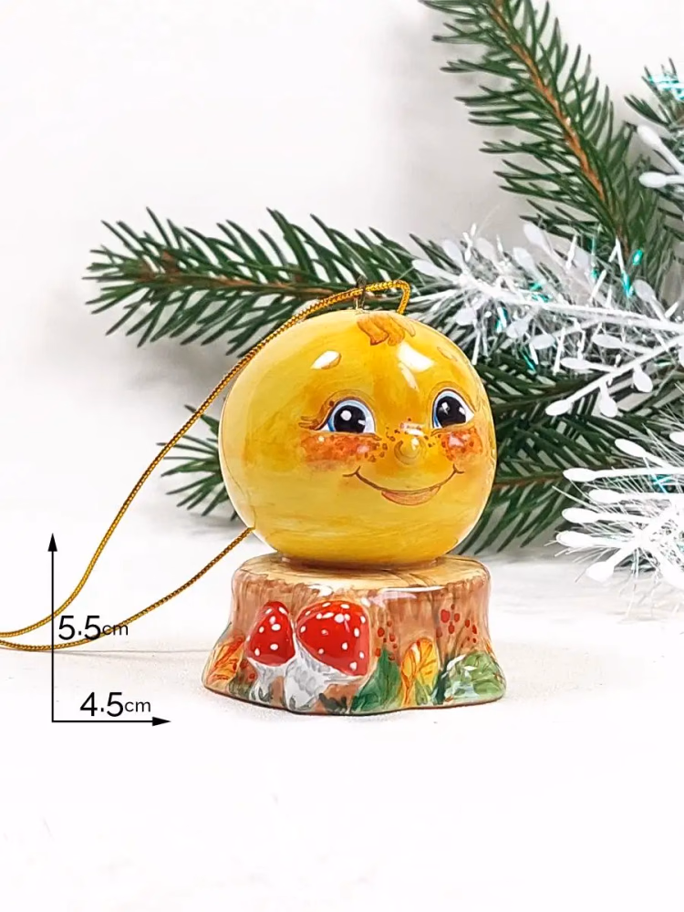 Елочная игрушка Колобок. Керамика, ручная роспись