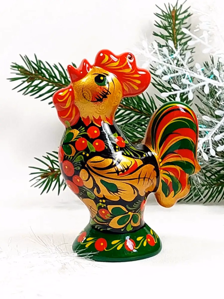 Елочная игрушка фарфоровая Петух, Хохлома