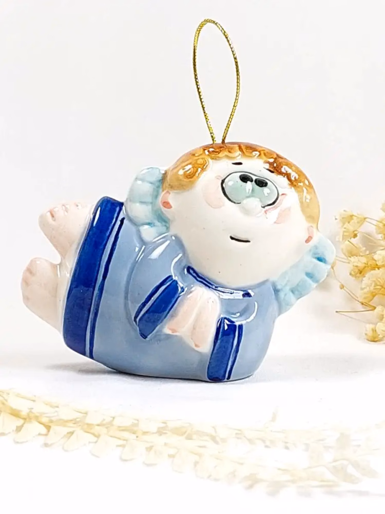 Елочная игрушка Ангелочек, ангел. Керамика.