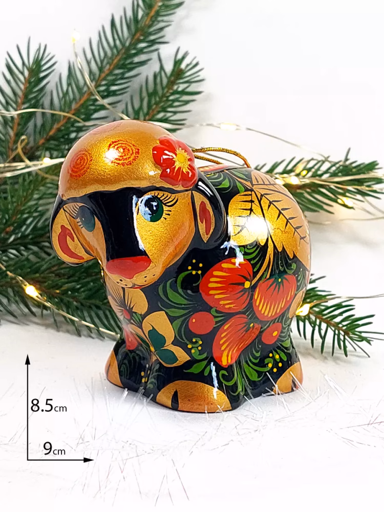 Елочная игрушка Овечка. Фарфор, Хохлома
