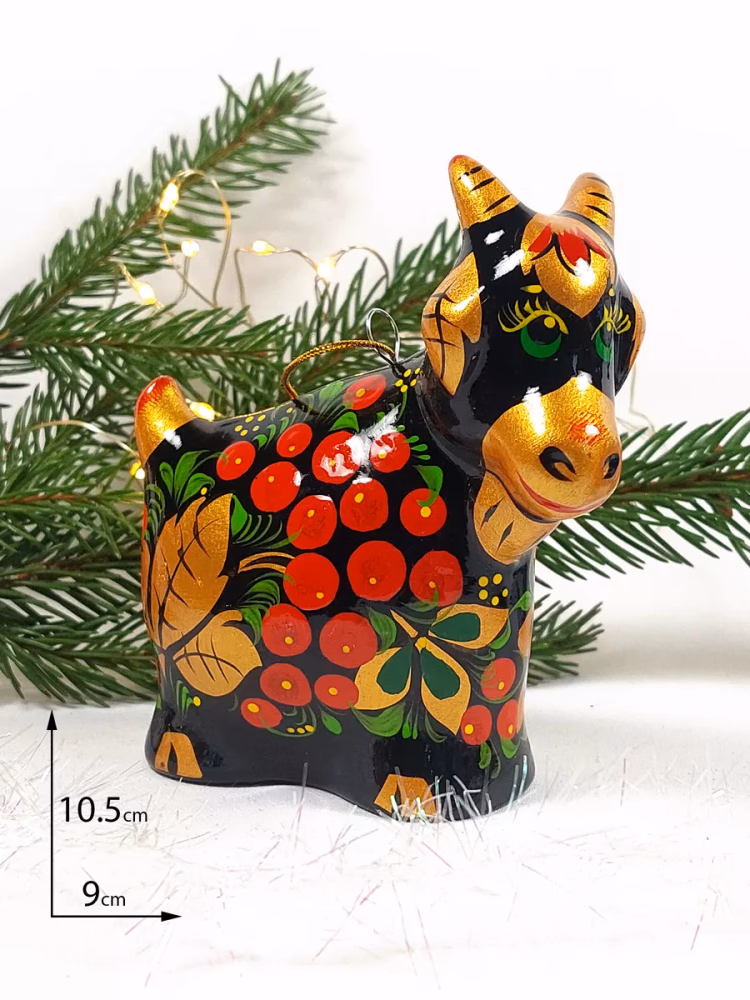 Елочная игрушка Коза. Фарфор, Хохлома