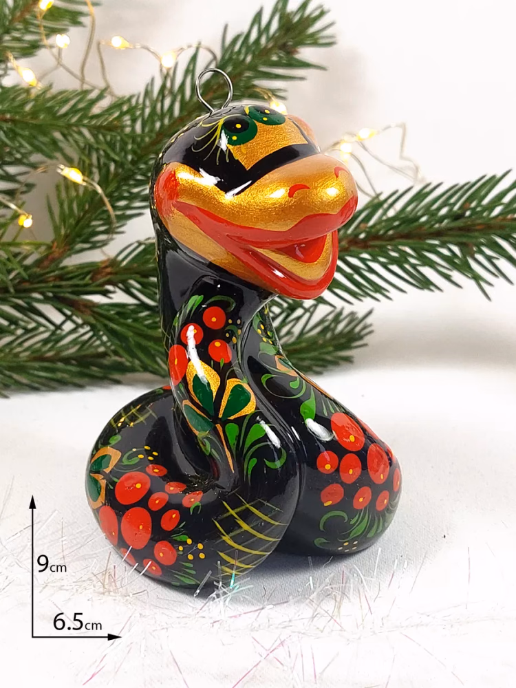 Елочная игрушка фарфоровая Змея Хохлома