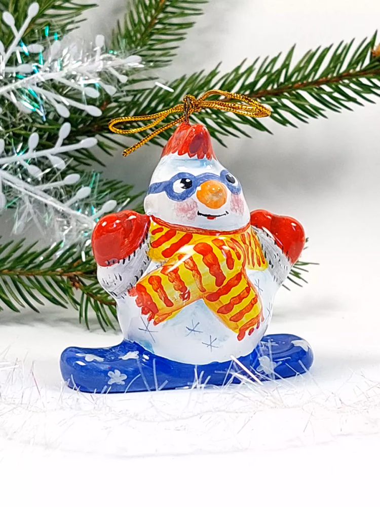 Елочная игрушка майолика Снеговик.