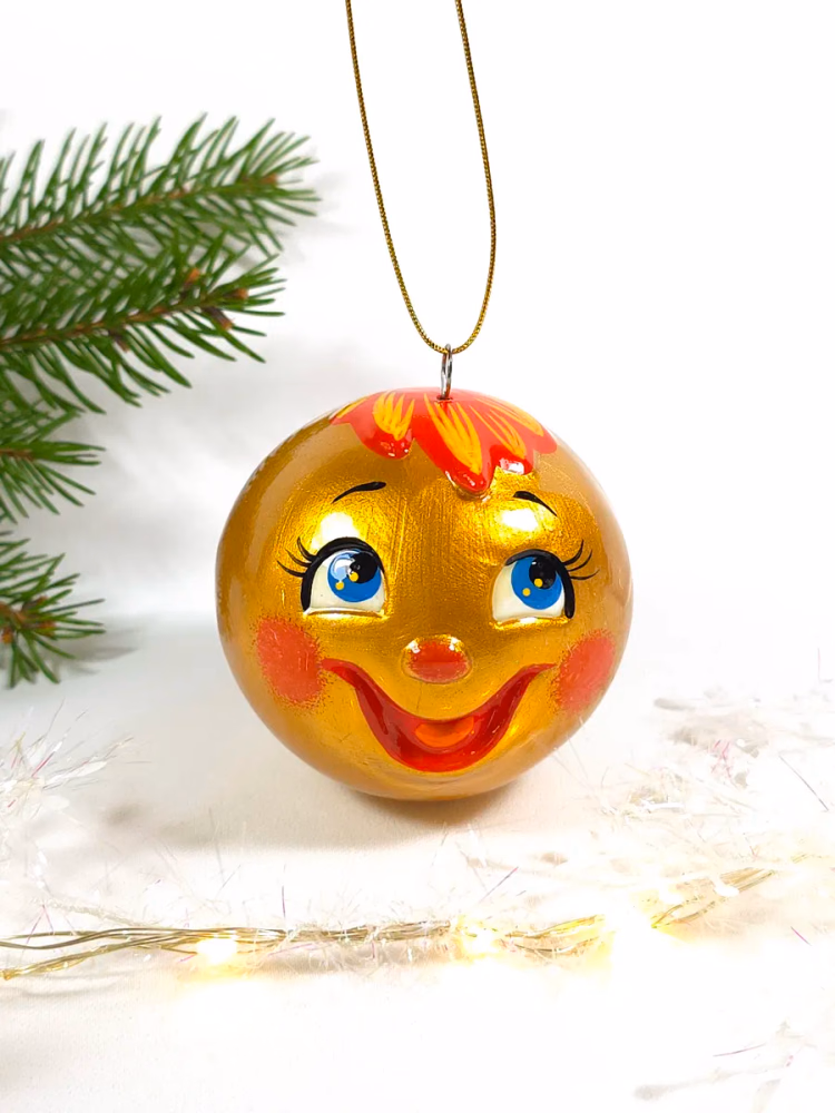 Елочная игрушка фарфоровая Колобок Хохлома