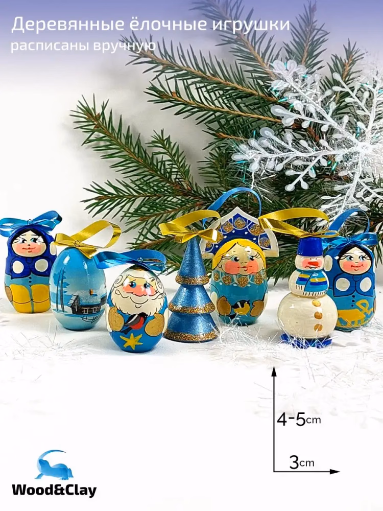 Набор ёлочных игрушек Дед Мороз, Снегурочка, Снеговик, синий с золотом