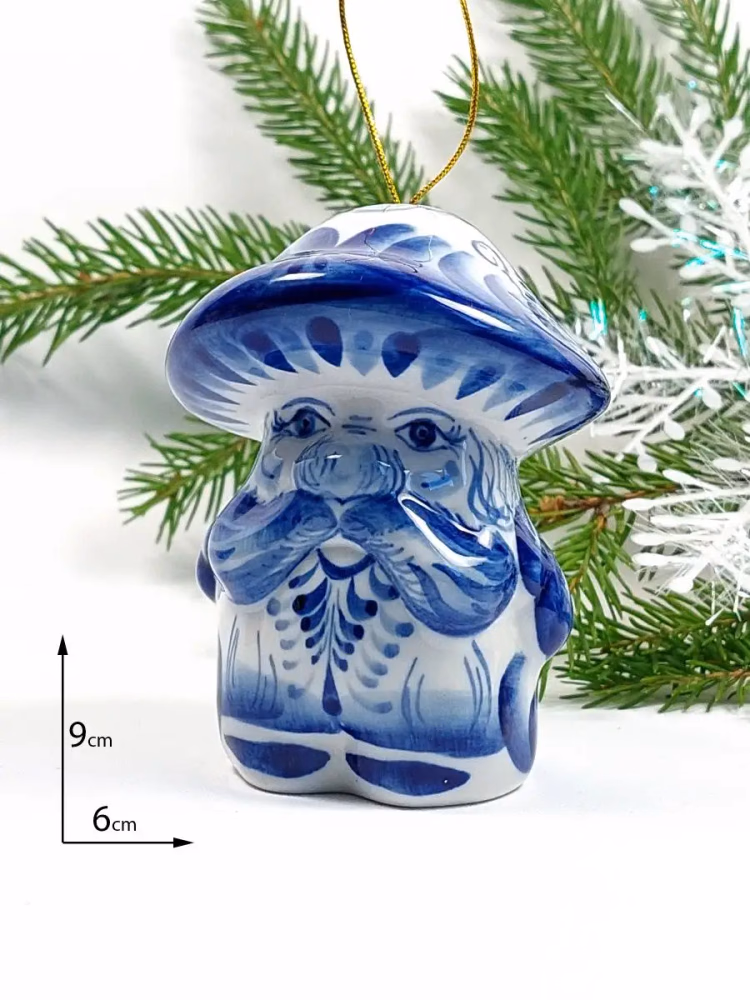 Елочная игрушка из фарфора Гриб боровик. Грибок гжель