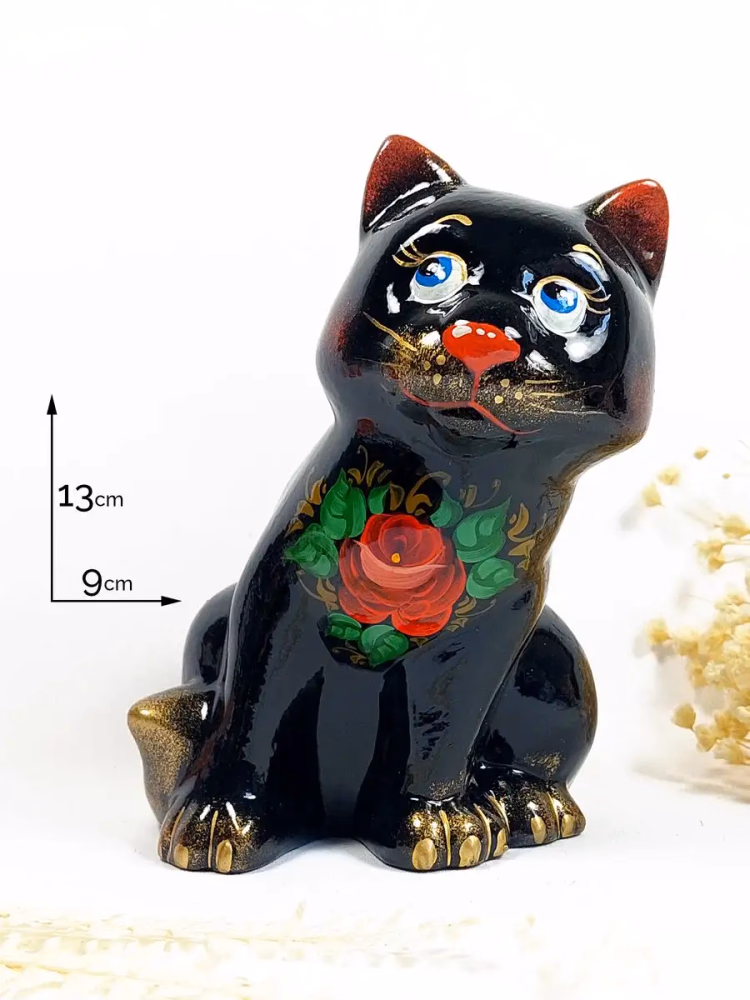 Фигурка фарфоровая Котик. Статуэтка кот черный