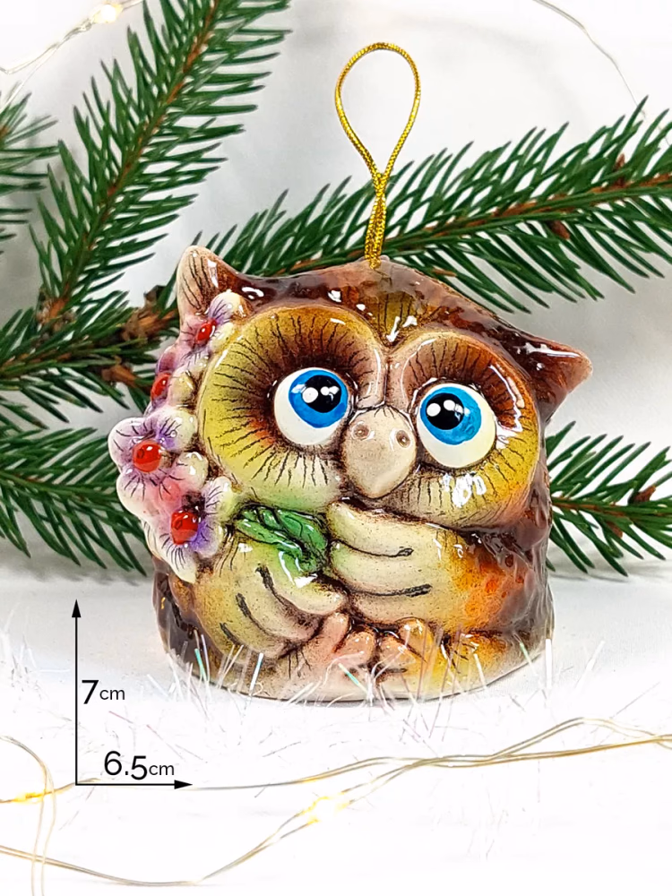 Сова Колокол фарфоровая новогодняя игрушка