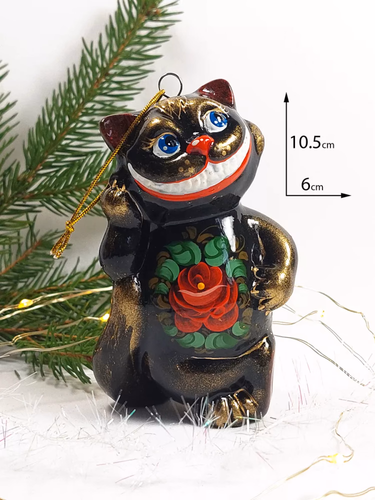 Елочная игрушка Чеширский кот. Фарфор, ручная роспись