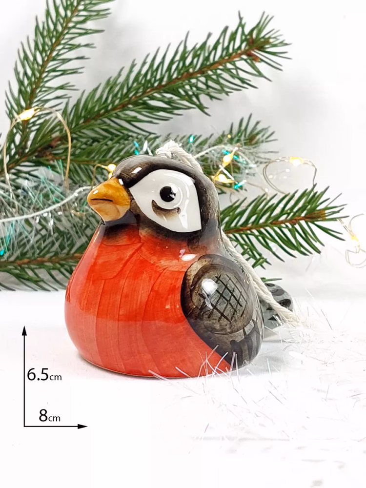 Елочная игрушка колокол фарфор Снегирь. Колокольчик