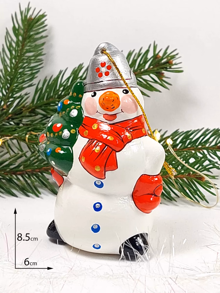 Елочная игрушка Снеговик. Фарфор, ручная роспись