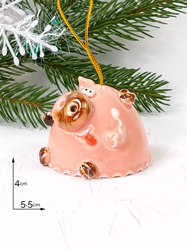 Елочная игрушка фарфор Свинка. Колокольчик
