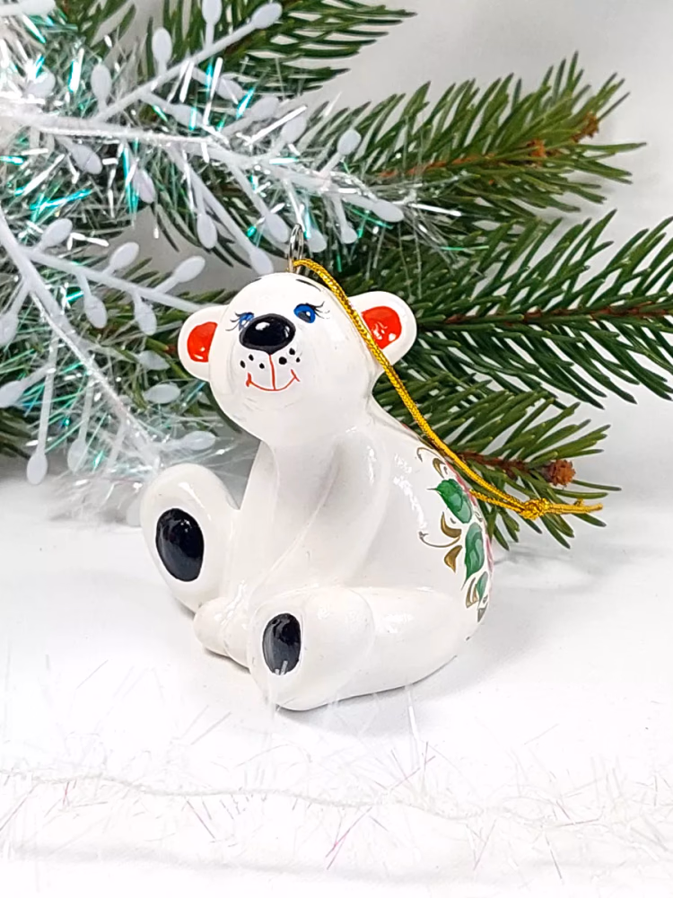 Елочная игрушка Мишка. Фарфор, ручная роспись
